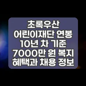 초록우산 어린이재단 연봉 10년 차 기준 7000만 원 복지 혜택과 채용 정보